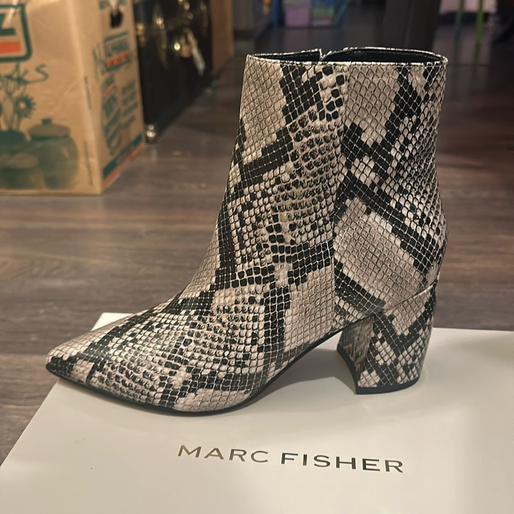 Marc Fisher Python Jelly Block Heel Booties, Size 6 New w/ Box